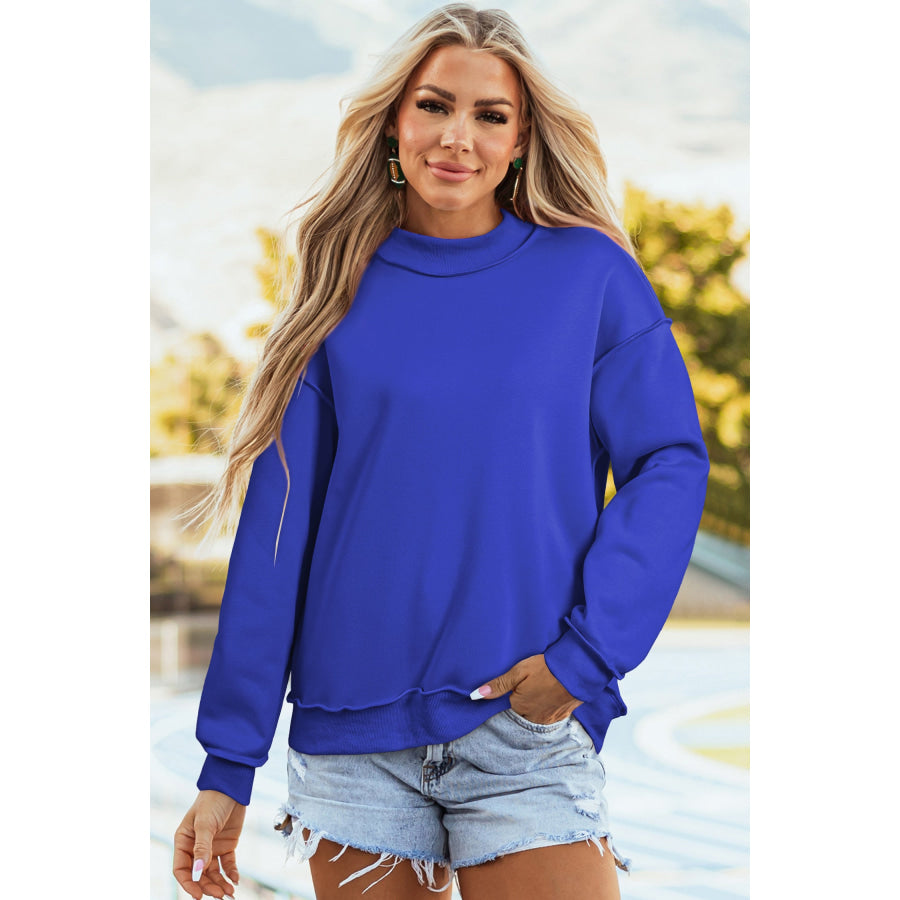 Bluing Oversize Drop Shoulder Reversible Mock Neck Sweatshirt Tops/Sweatshirts & Hoodies