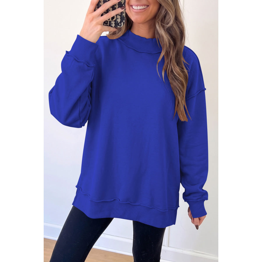 Bluing Oversize Drop Shoulder Reversible Mock Neck Sweatshirt Tops/Sweatshirts & Hoodies