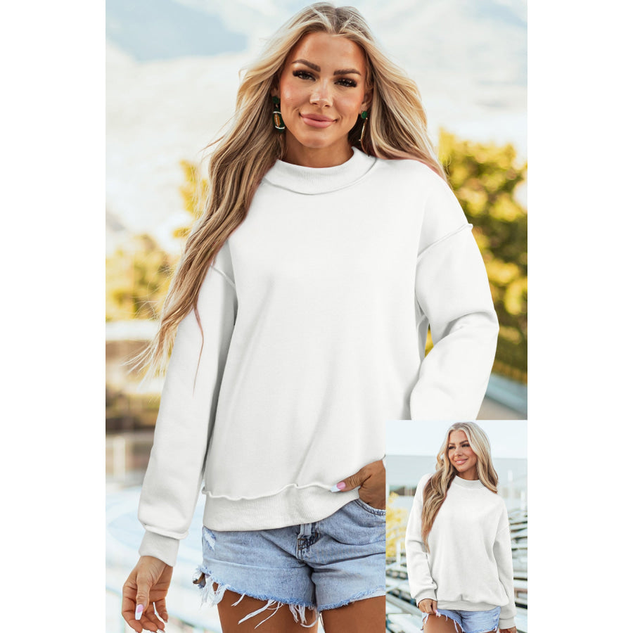 Bluing Oversize Drop Shoulder Reversible Mock Neck Sweatshirt Tops/Sweatshirts & Hoodies