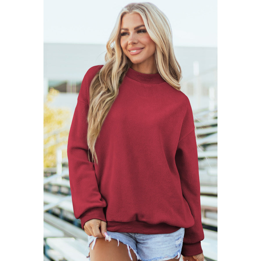 Bluing Oversize Drop Shoulder Reversible Mock Neck Sweatshirt Tops/Sweatshirts & Hoodies
