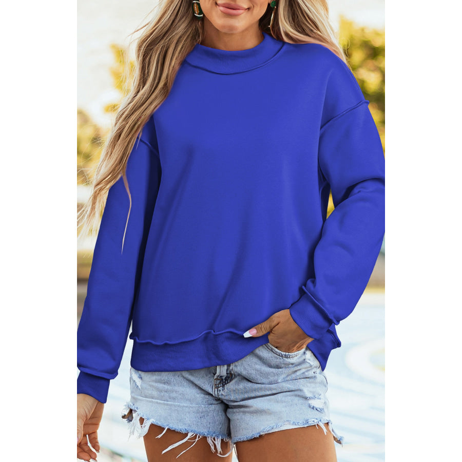 Bluing Oversize Drop Shoulder Reversible Mock Neck Sweatshirt Tops/Sweatshirts & Hoodies