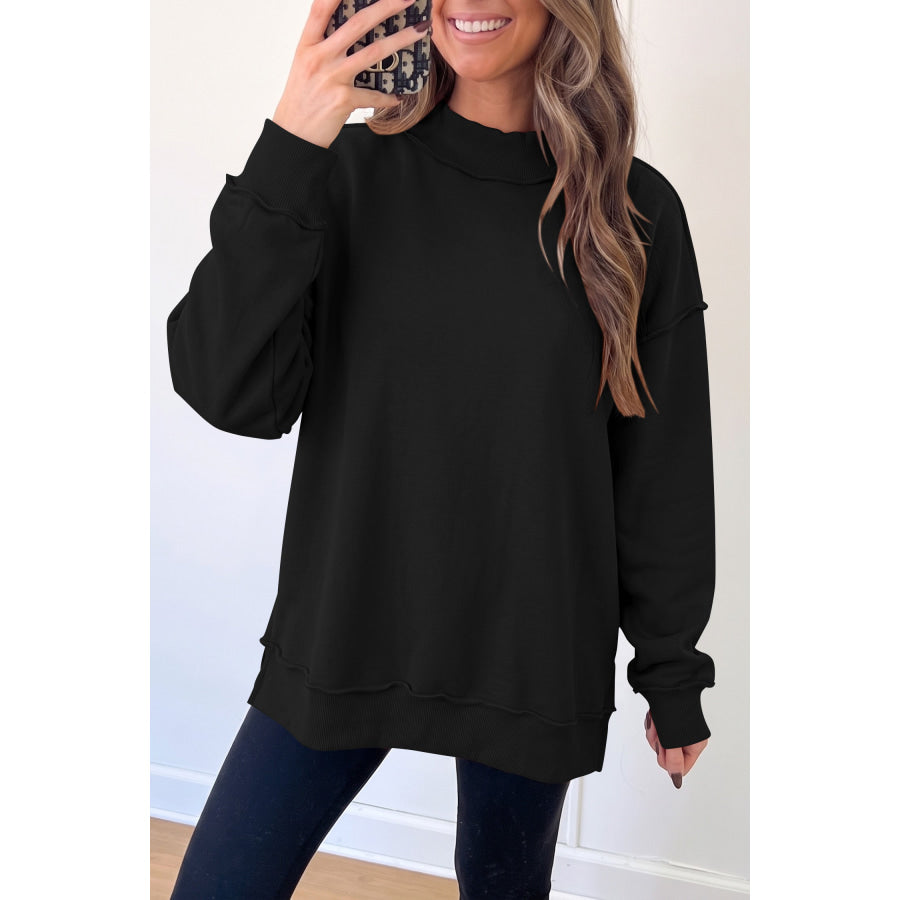 Bluing Oversize Drop Shoulder Reversible Mock Neck Sweatshirt Tops/Sweatshirts & Hoodies