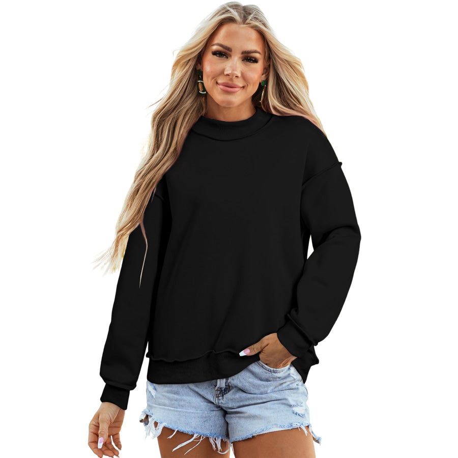 Bluing Oversize Drop Shoulder Reversible Mock Neck Sweatshirt Tops/Sweatshirts & Hoodies