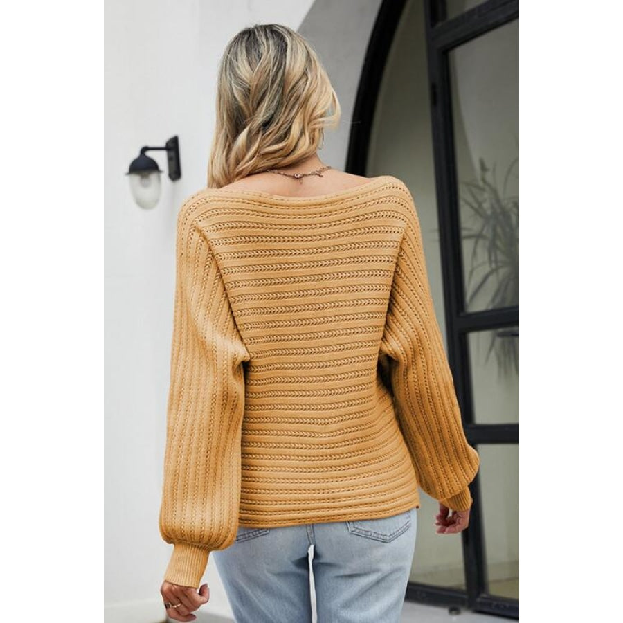 Boat Neck Batwing Sleeve Sweater Clothing