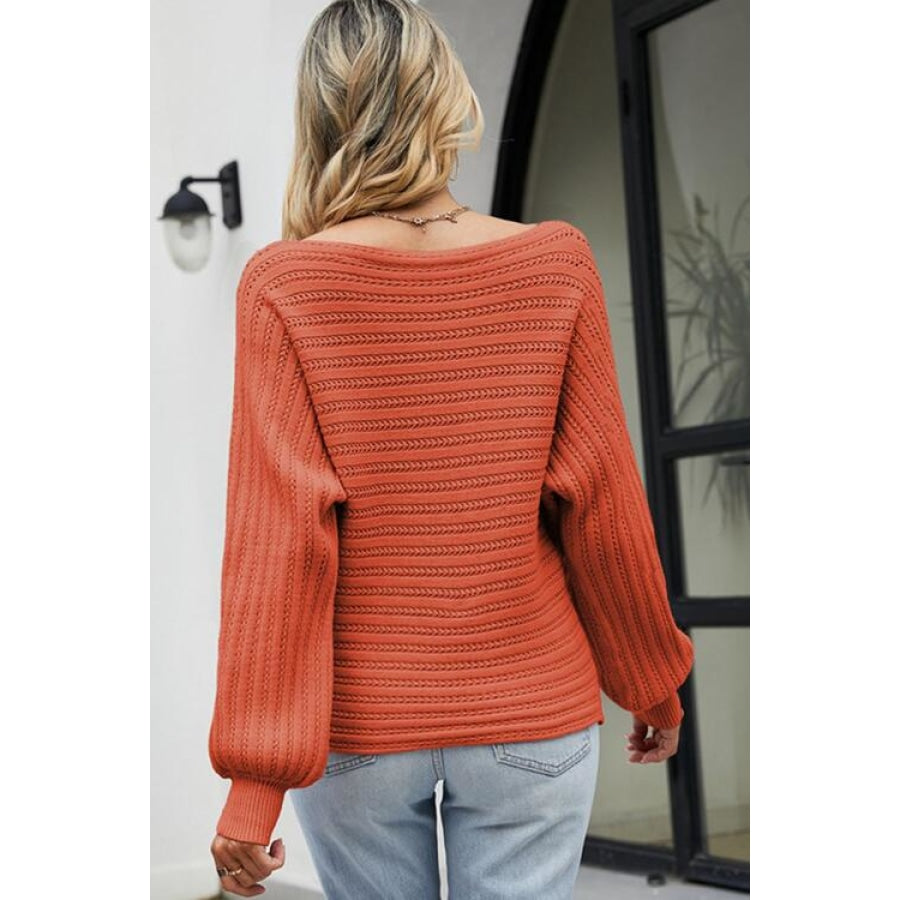 Boat Neck Batwing Sleeve Sweater Clothing