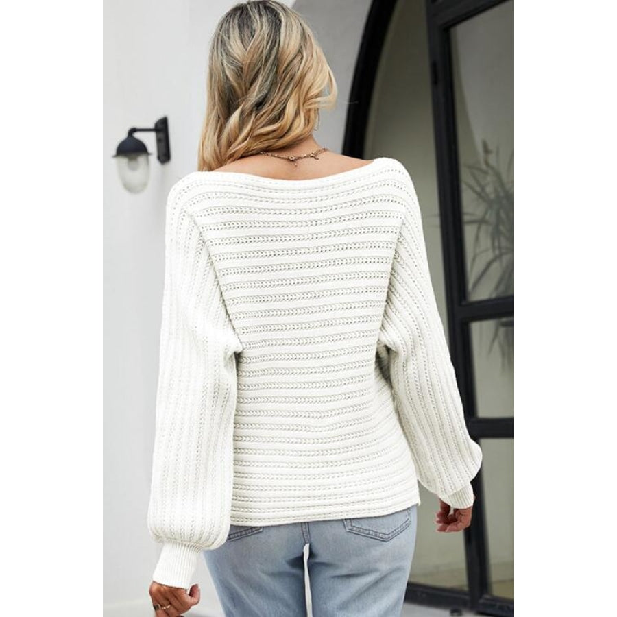 Boat Neck Batwing Sleeve Sweater Clothing