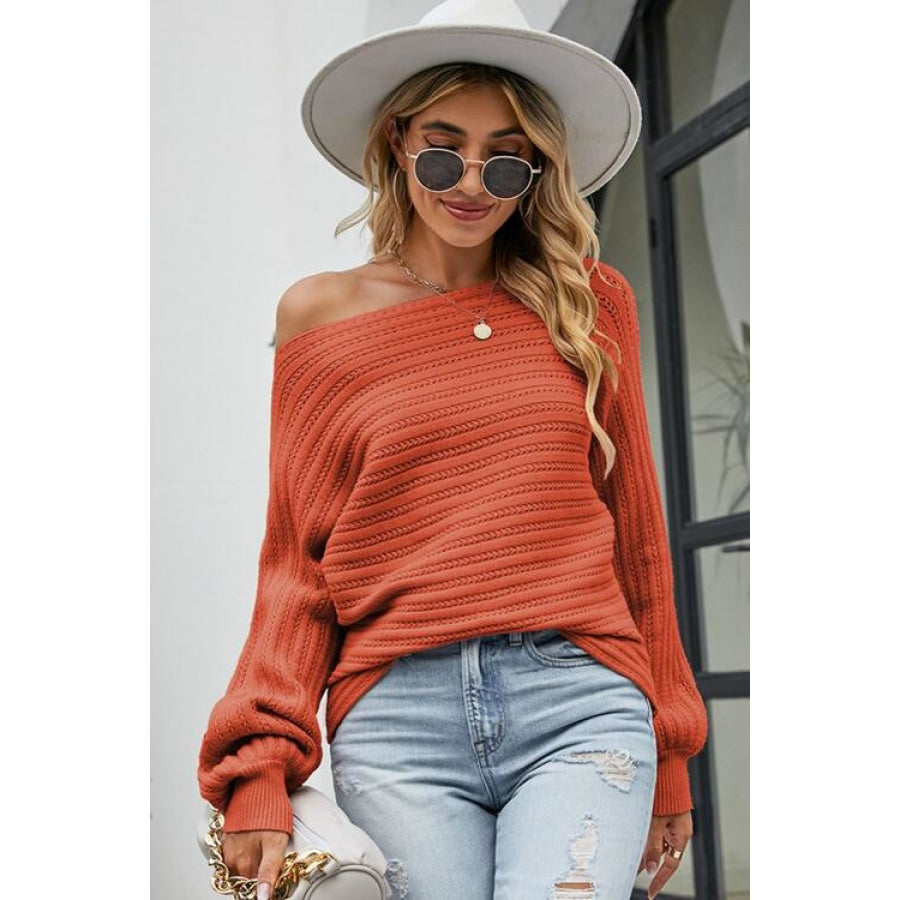 Boat Neck Batwing Sleeve Sweater Clothing