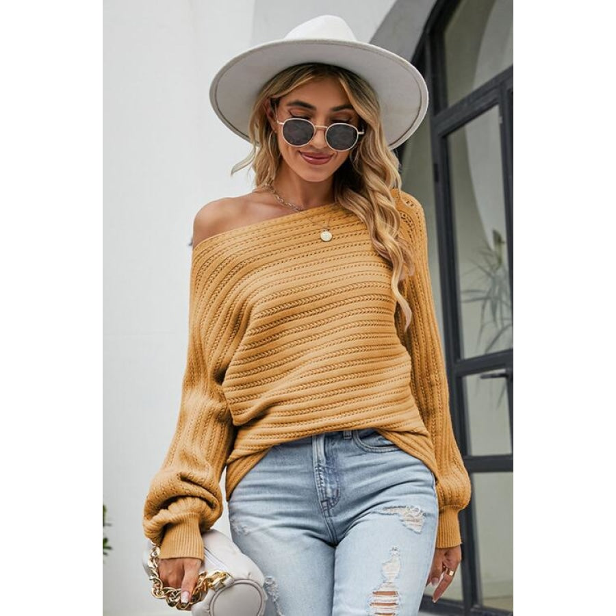 Boat Neck Batwing Sleeve Sweater Clothing