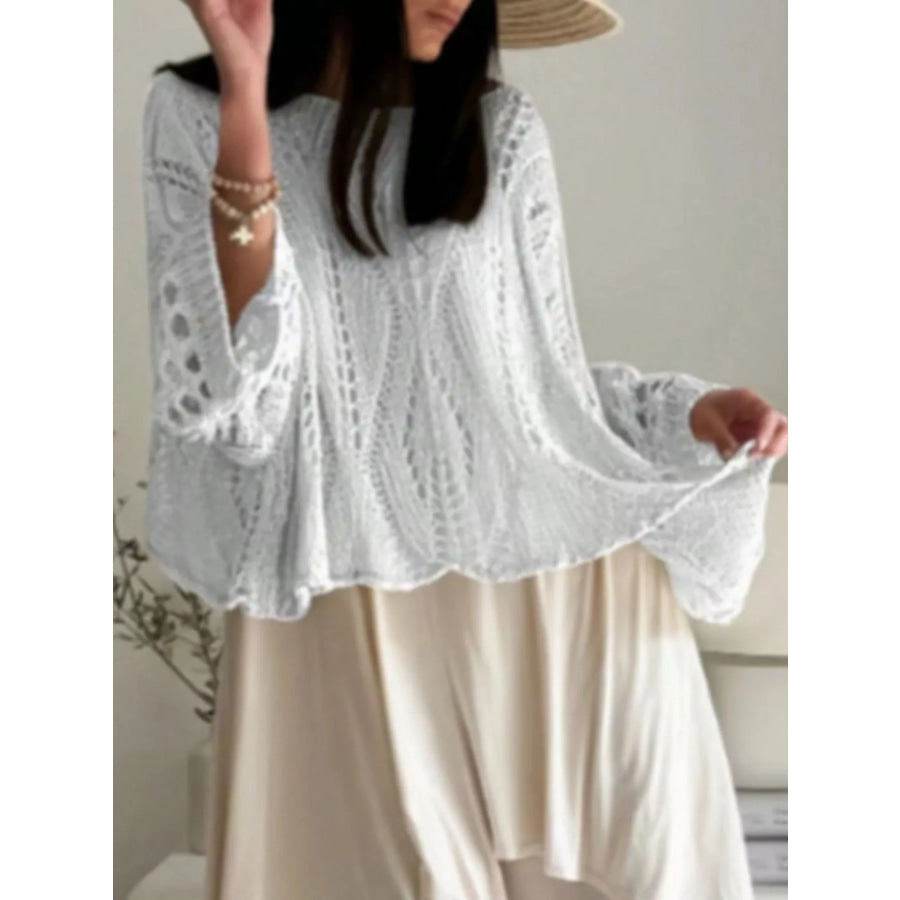 Boat Neck Crochet Knit Cover Up Apparel and Accessories