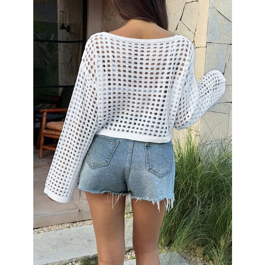 Boat Neck Crochet Knit Cover Up Apparel and Accessories