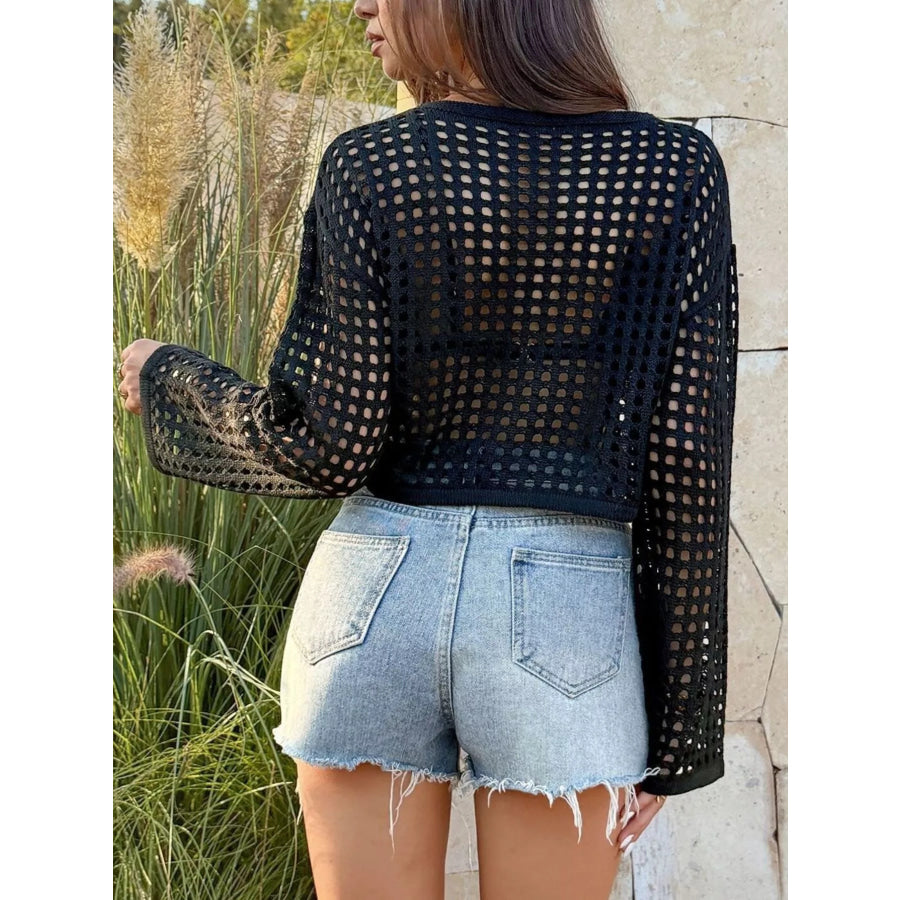 Boat Neck Crochet Knit Cover Up Apparel and Accessories
