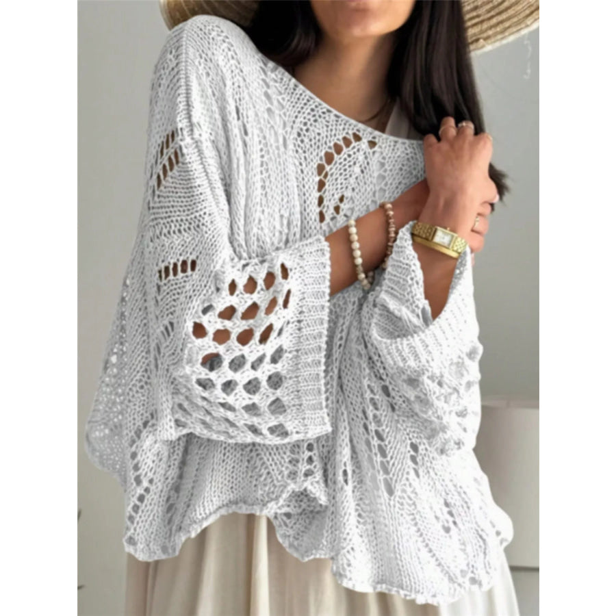 Boat Neck Crochet Knit Cover Up White / S Apparel and Accessories