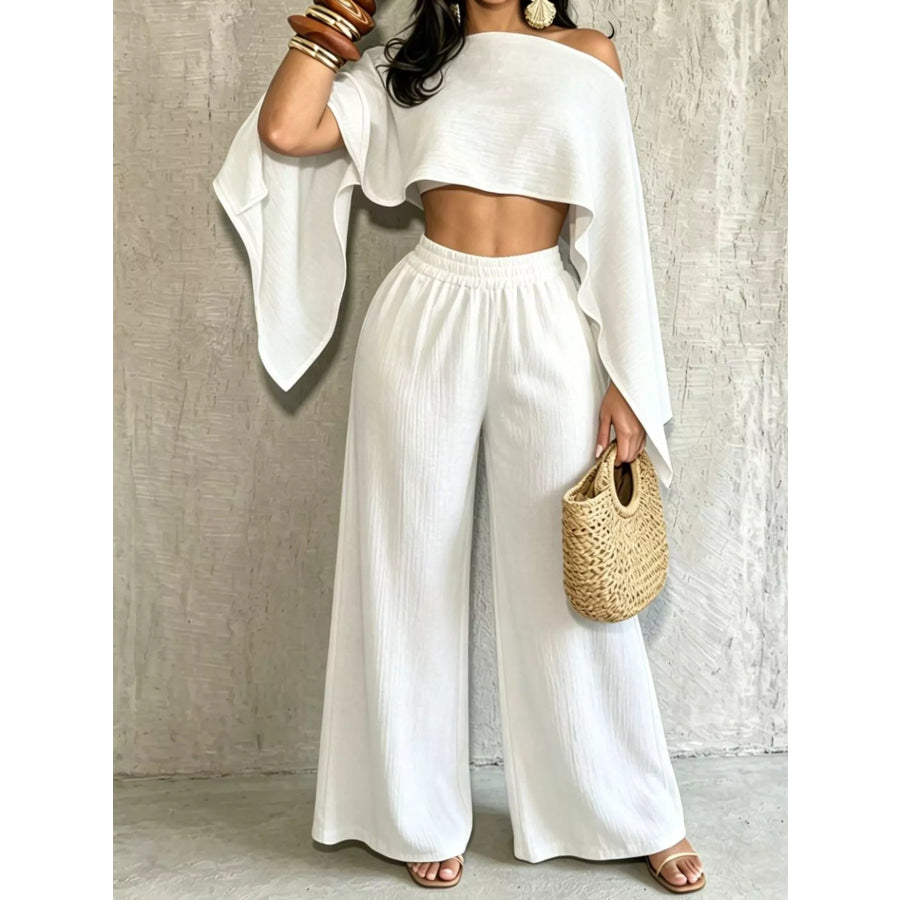 Boat Neck Crop Top and Wide-Leg Pants Set White / S Apparel Accessories
