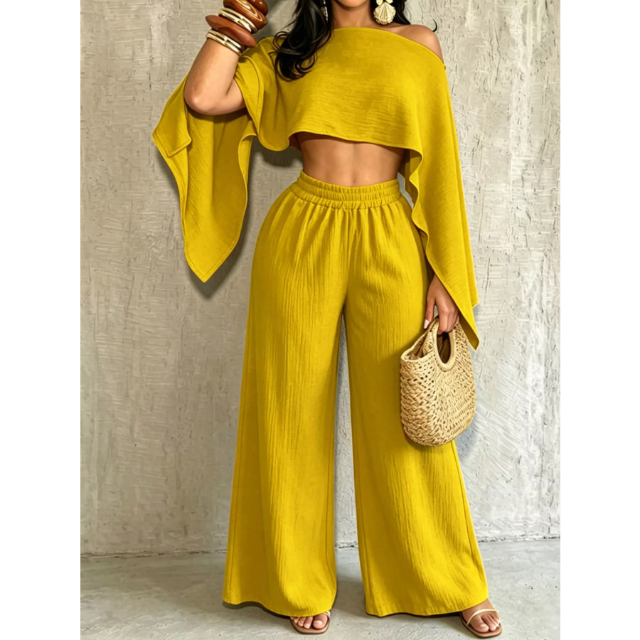 Boat Neck Crop Top and Wide-Leg Pants Set Yellow / S Apparel Accessories