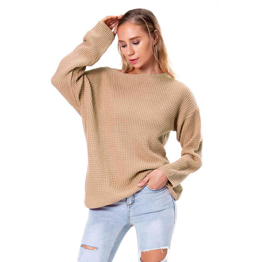 Boat Neck Drop Shoulder Long Sleeve Sweater