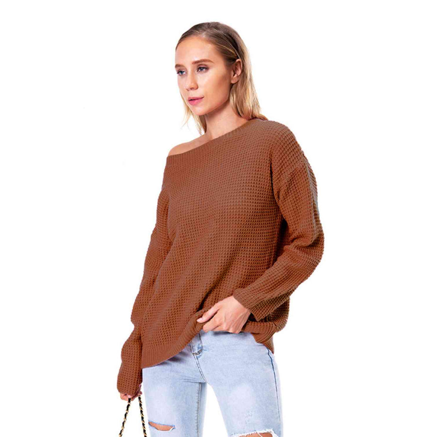 Boat Neck Drop Shoulder Long Sleeve Sweater