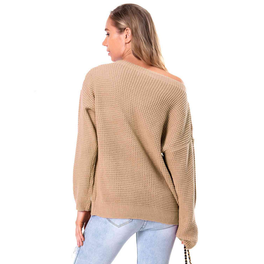 Boat Neck Drop Shoulder Long Sleeve Sweater