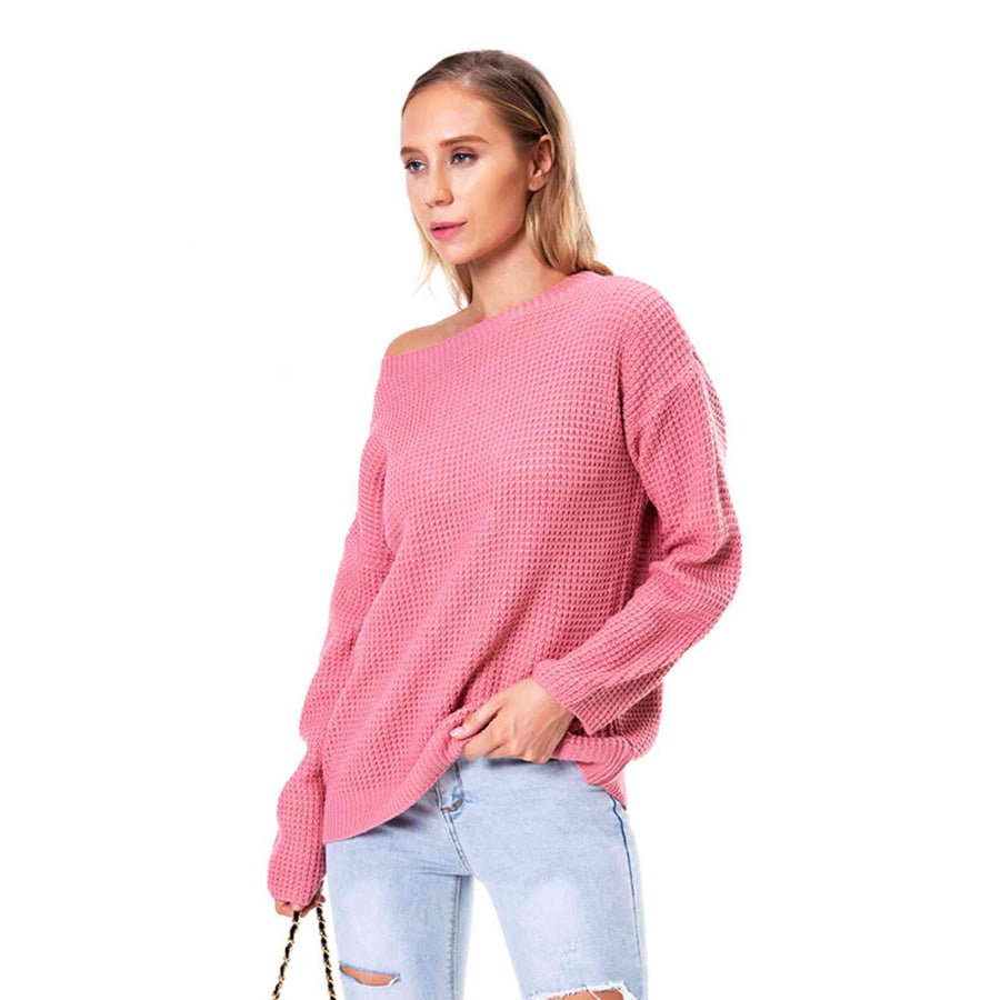 Boat Neck Drop Shoulder Long Sleeve Sweater