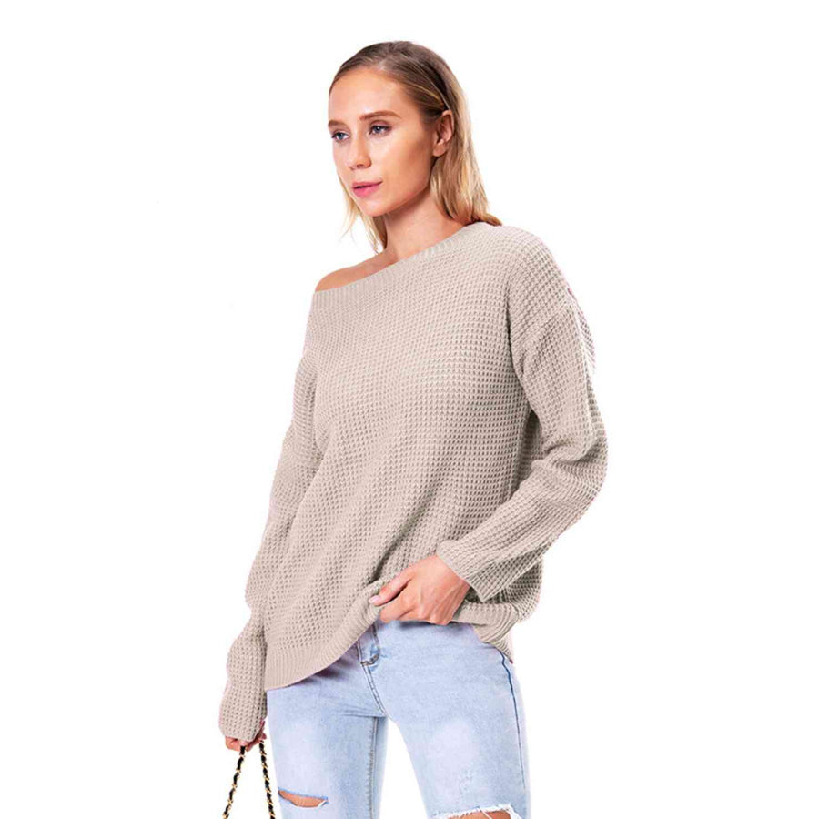 Boat Neck Drop Shoulder Long Sleeve Sweater