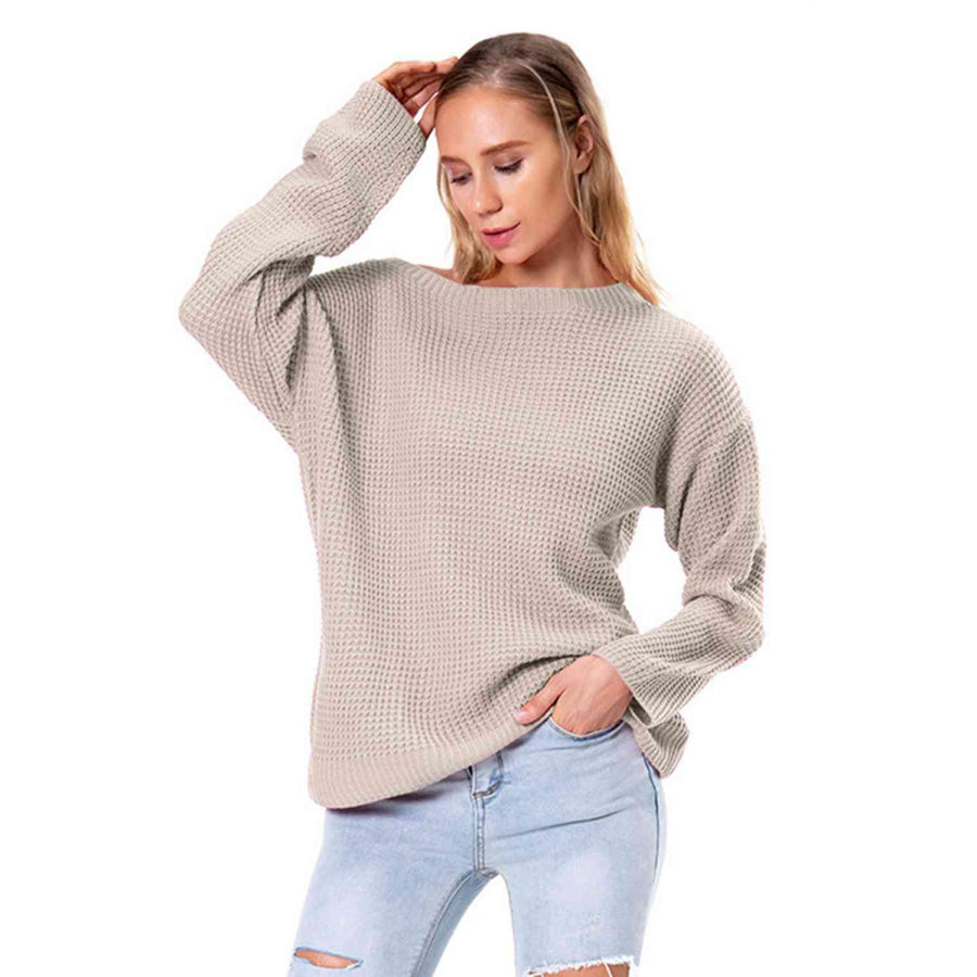 Boat Neck Drop Shoulder Long Sleeve Sweater