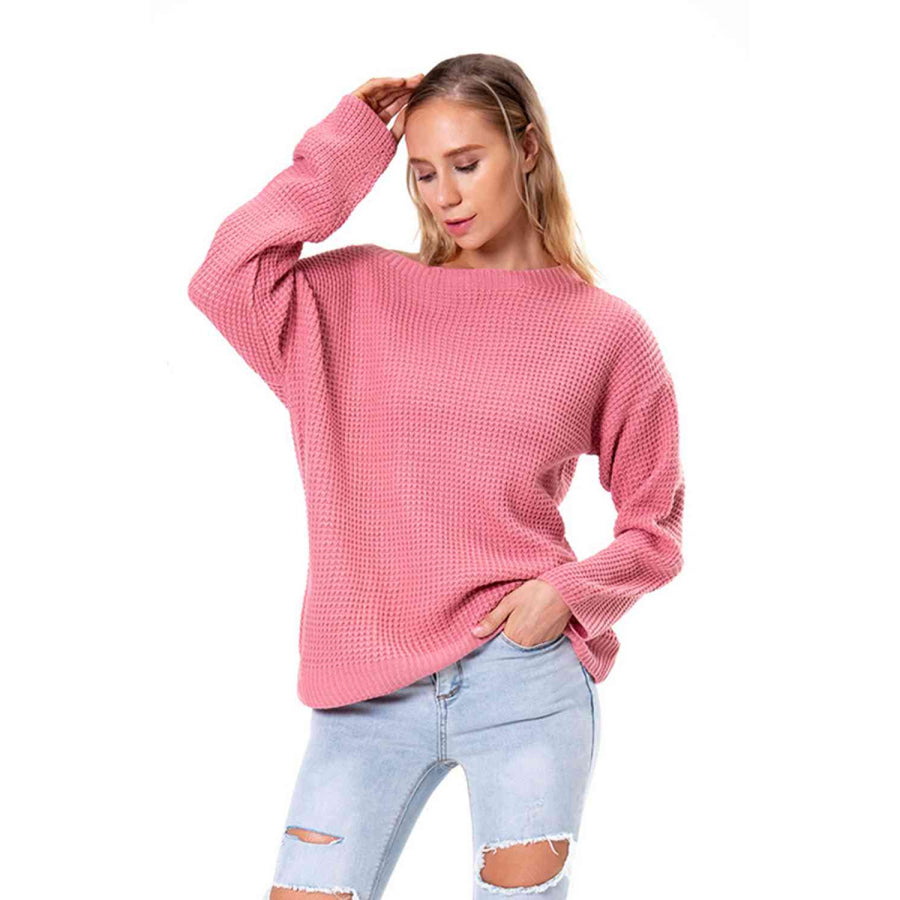 Boat Neck Drop Shoulder Long Sleeve Sweater