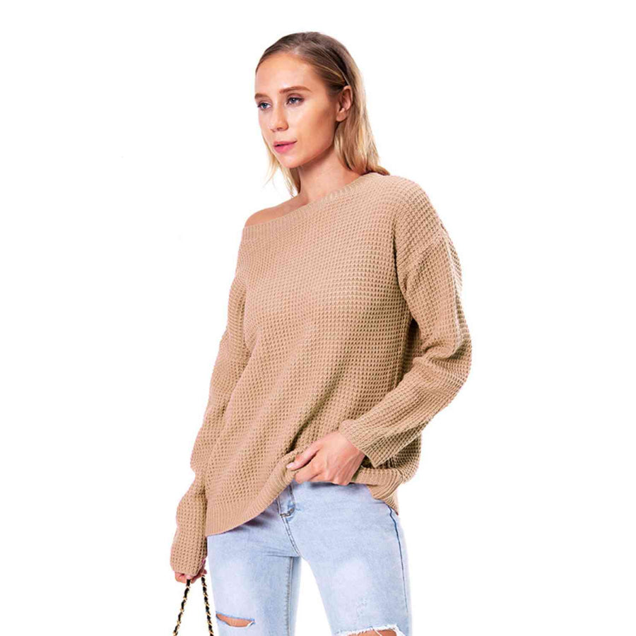 Boat Neck Drop Shoulder Long Sleeve Sweater