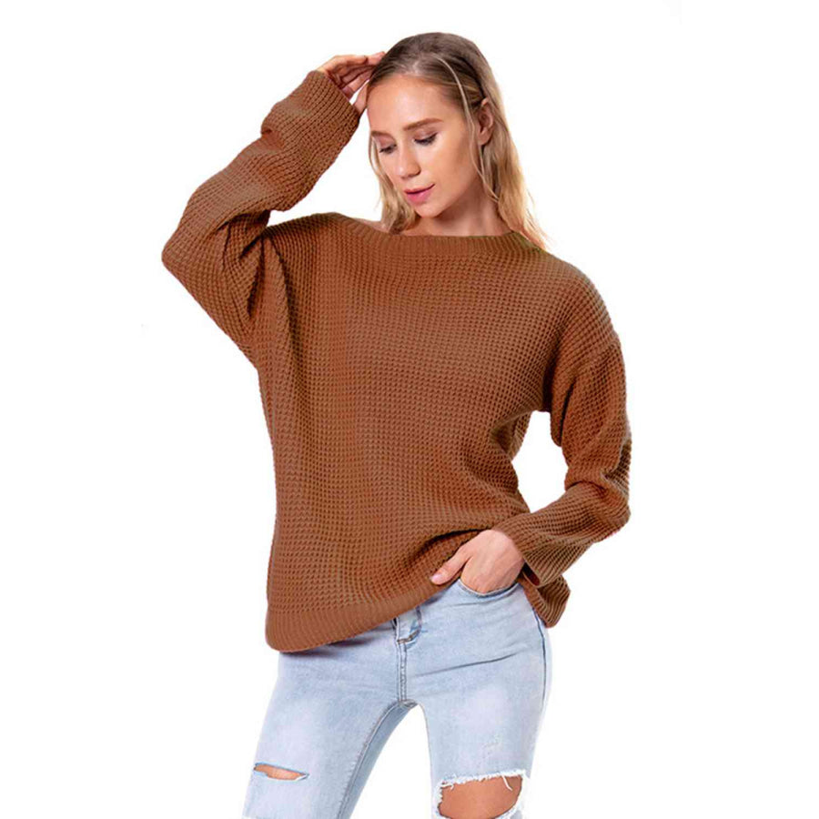 Boat Neck Drop Shoulder Long Sleeve Sweater