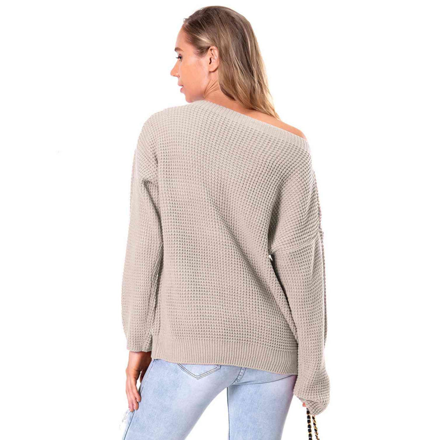 Boat Neck Drop Shoulder Long Sleeve Sweater