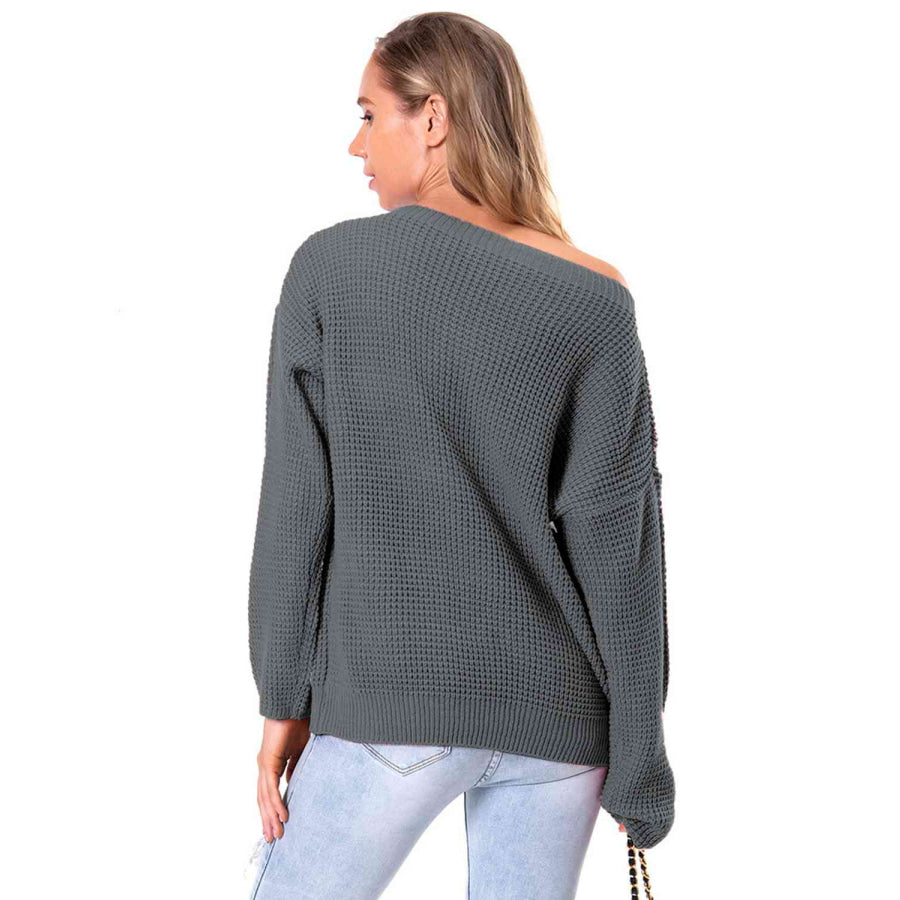 Boat Neck Drop Shoulder Long Sleeve Sweater