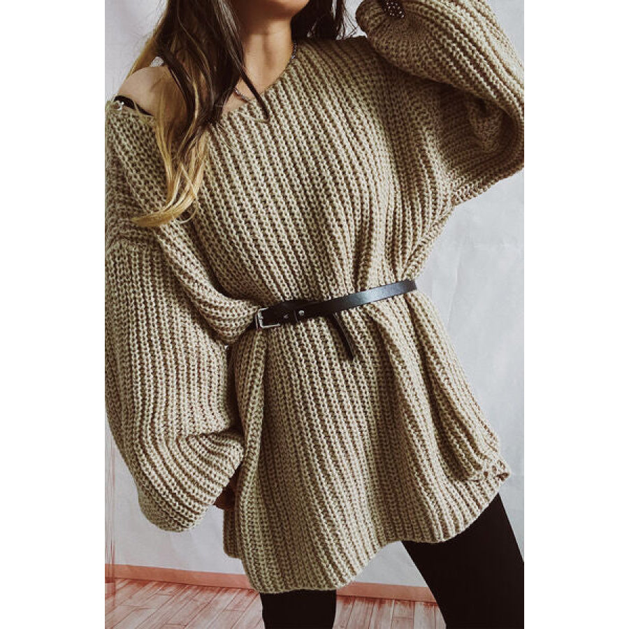 Boat Neck Dropped Shoulder Mini Sweater Dress Clothing