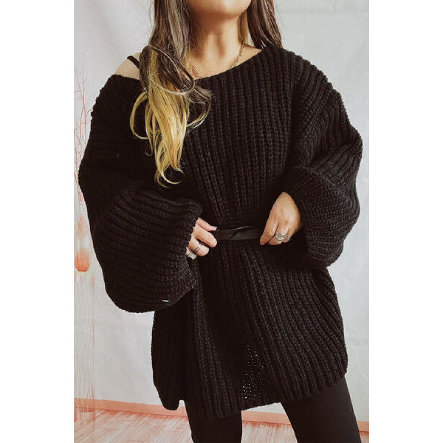 Boat Neck Dropped Shoulder Mini Sweater Dress Clothing