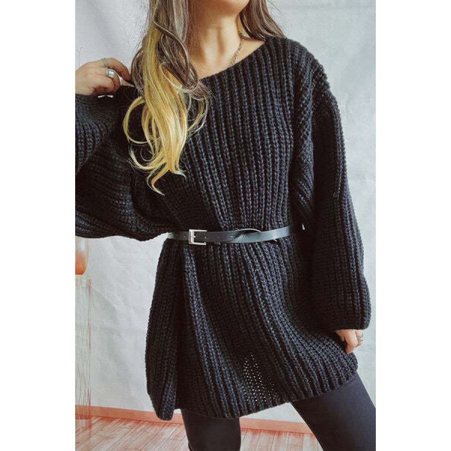 Boat Neck Dropped Shoulder Mini Sweater Dress Clothing