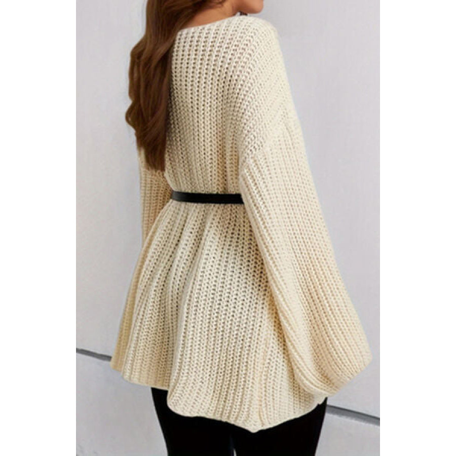 Boat Neck Dropped Shoulder Mini Sweater Dress Clothing