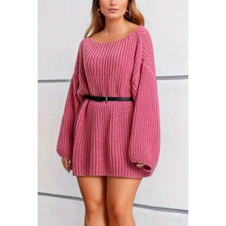 Boat Neck Dropped Shoulder Mini Sweater Dress Clothing