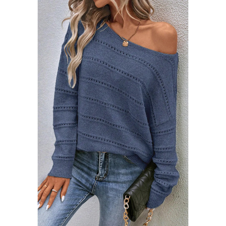 Boat Neck Dropped Shoulder Sweater Apparel and Accessories