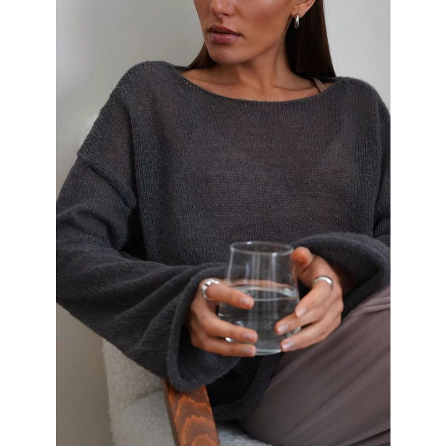 Boat Neck Dropped Shoulder Sweater Apparel and Accessories