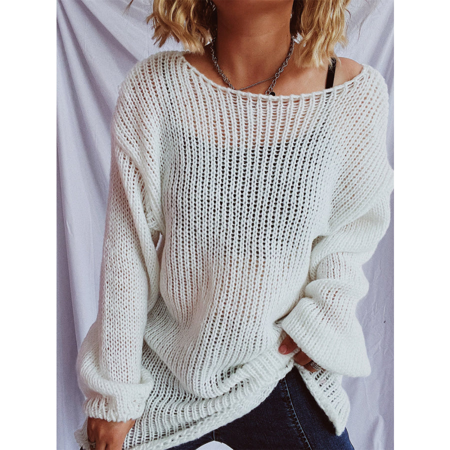 Boat Neck Dropped Shoulder Sweater Apparel and Accessories