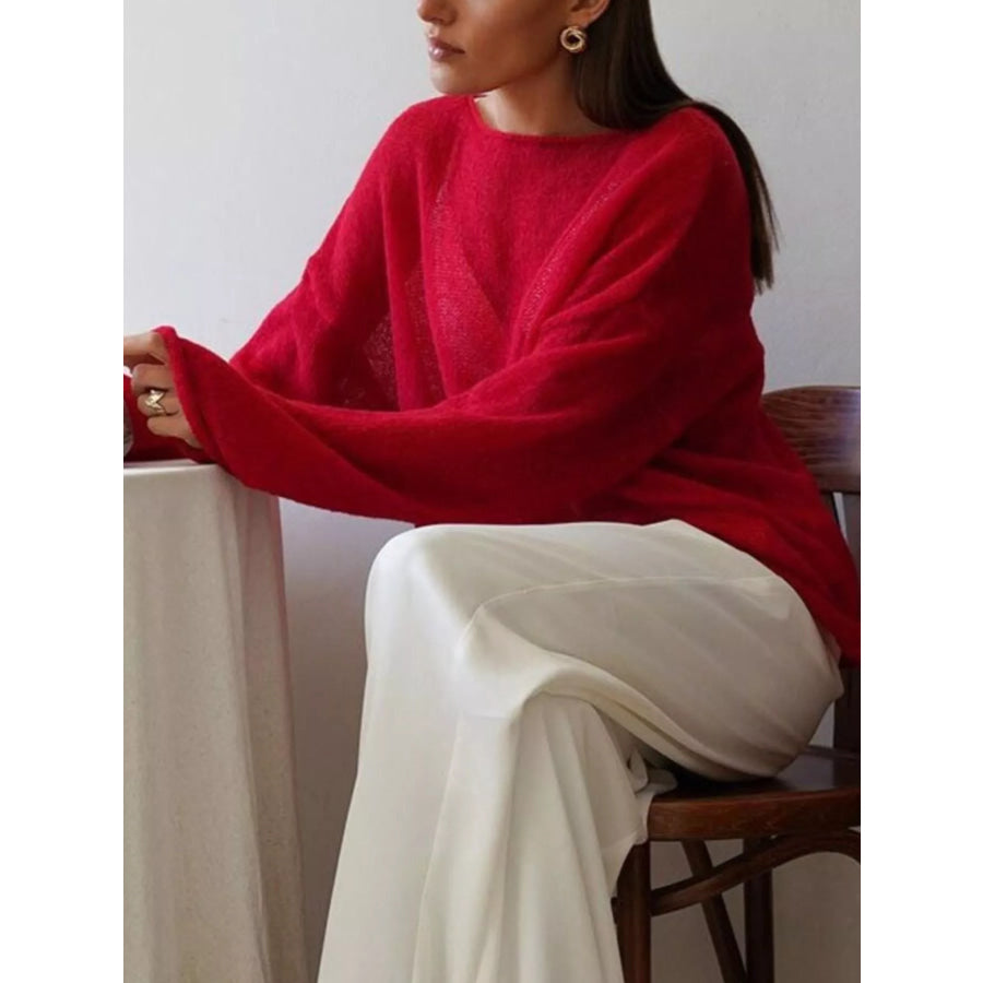 Boat Neck Dropped Shoulder Sweater Apparel and Accessories