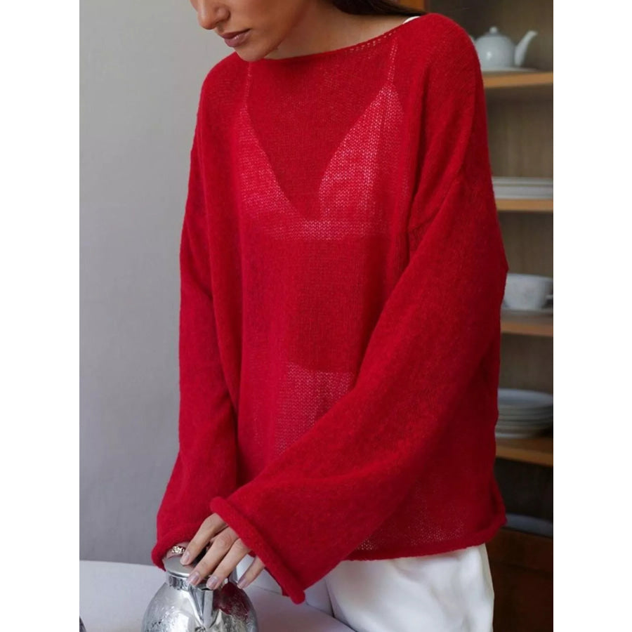 Boat Neck Dropped Shoulder Sweater Apparel and Accessories