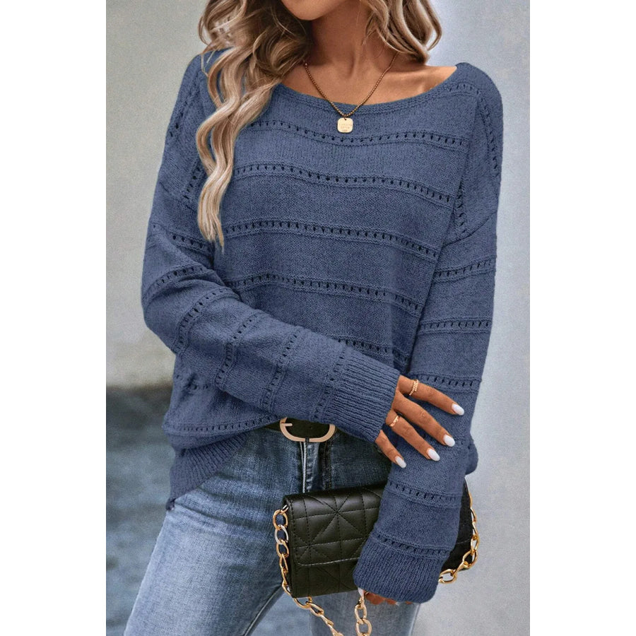 Boat Neck Dropped Shoulder Sweater Apparel and Accessories