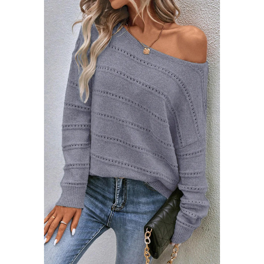 Boat Neck Dropped Shoulder Sweater Apparel and Accessories