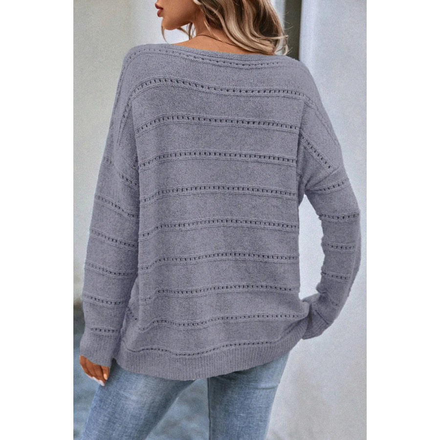 Boat Neck Dropped Shoulder Sweater Apparel and Accessories