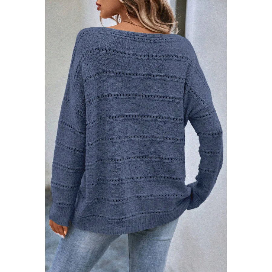 Boat Neck Dropped Shoulder Sweater Apparel and Accessories