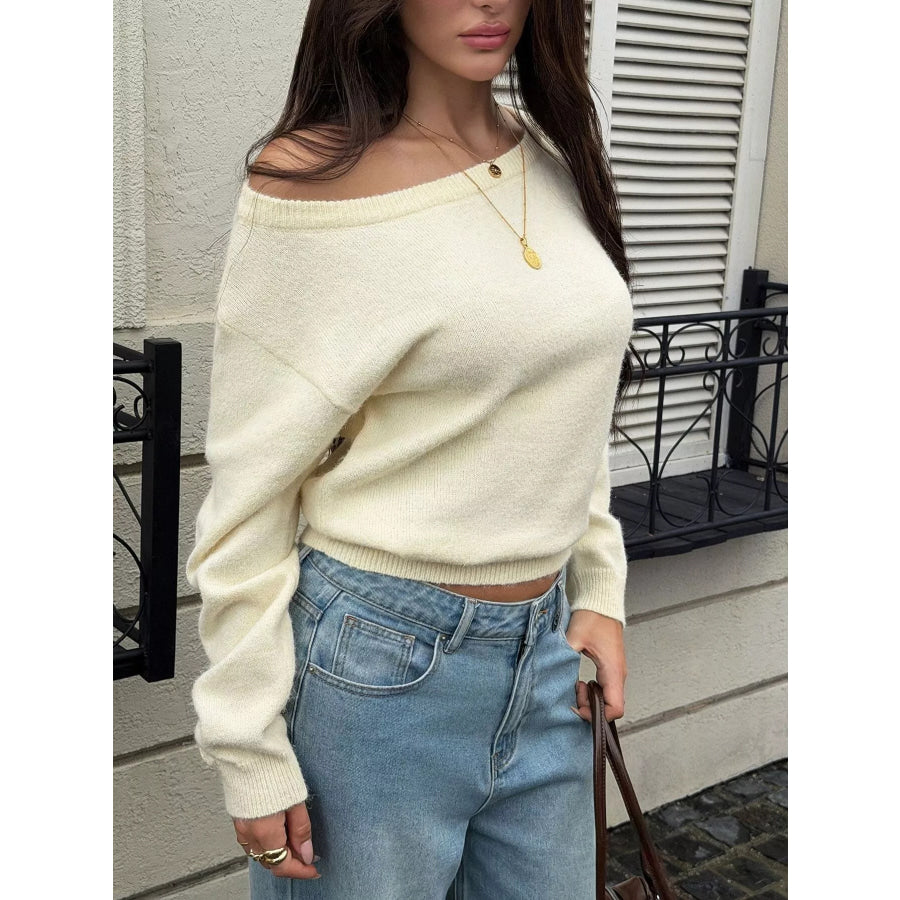 Boat Neck Dropped Shoulder Sweater Apparel and Accessories