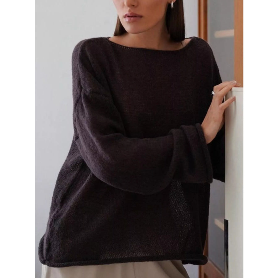 Boat Neck Dropped Shoulder Sweater Apparel and Accessories