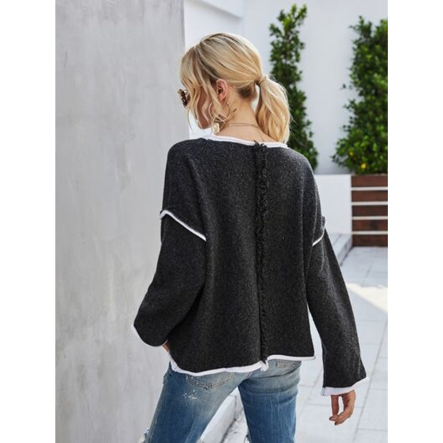 Boat Neck Dropped Shoulder Sweater Apparel and Accessories