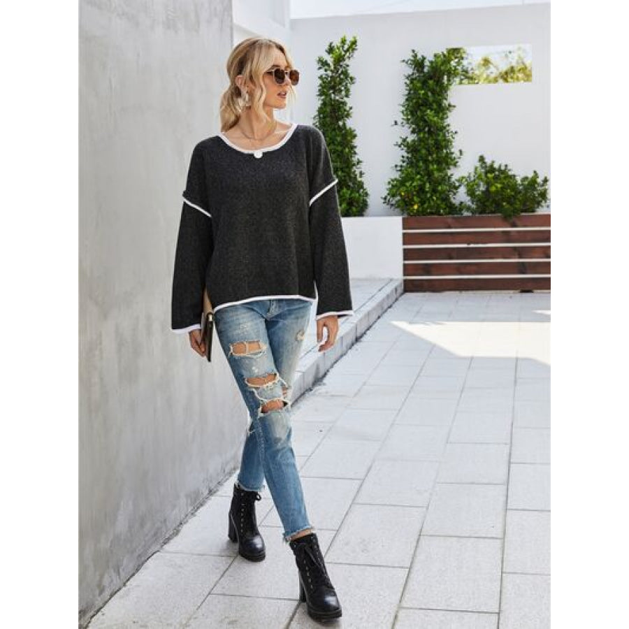 Boat Neck Dropped Shoulder Sweater Apparel and Accessories