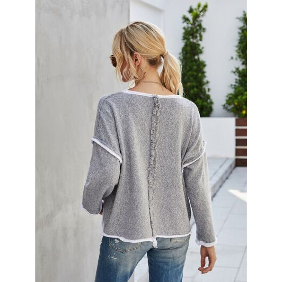 Boat Neck Dropped Shoulder Sweater Apparel and Accessories
