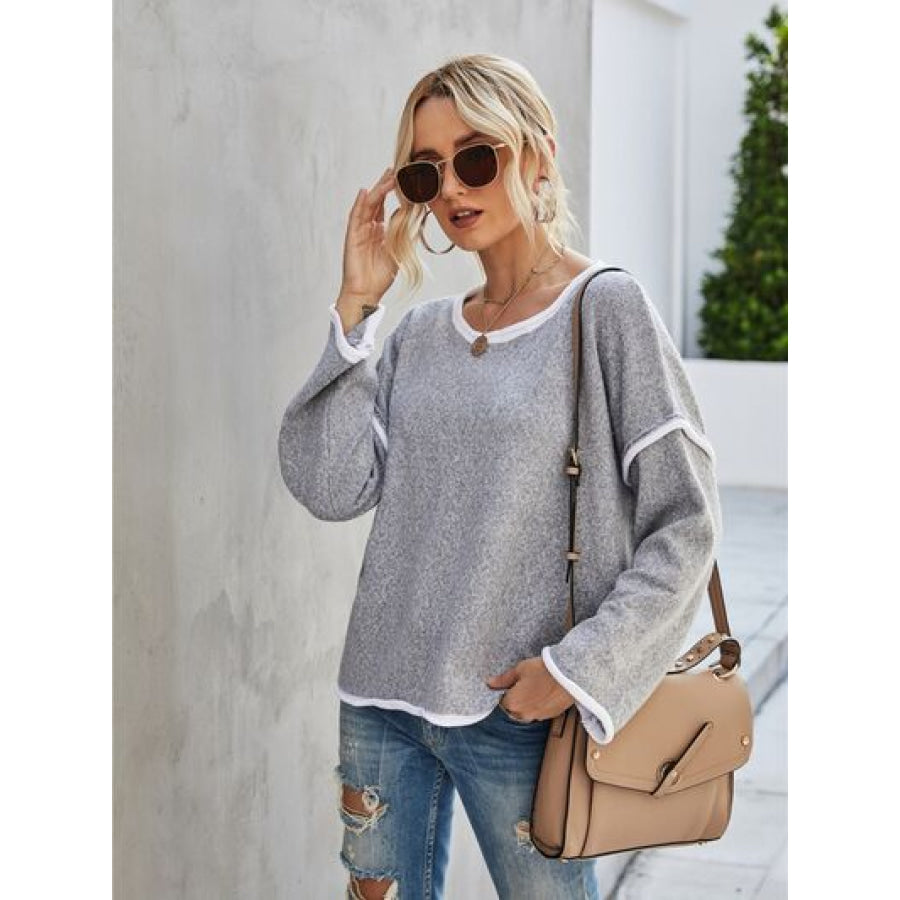 Boat Neck Dropped Shoulder Sweater Apparel and Accessories