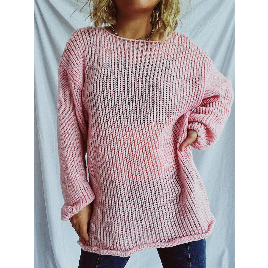 Boat Neck Dropped Shoulder Sweater Blush Pink / One Size Apparel and Accessories